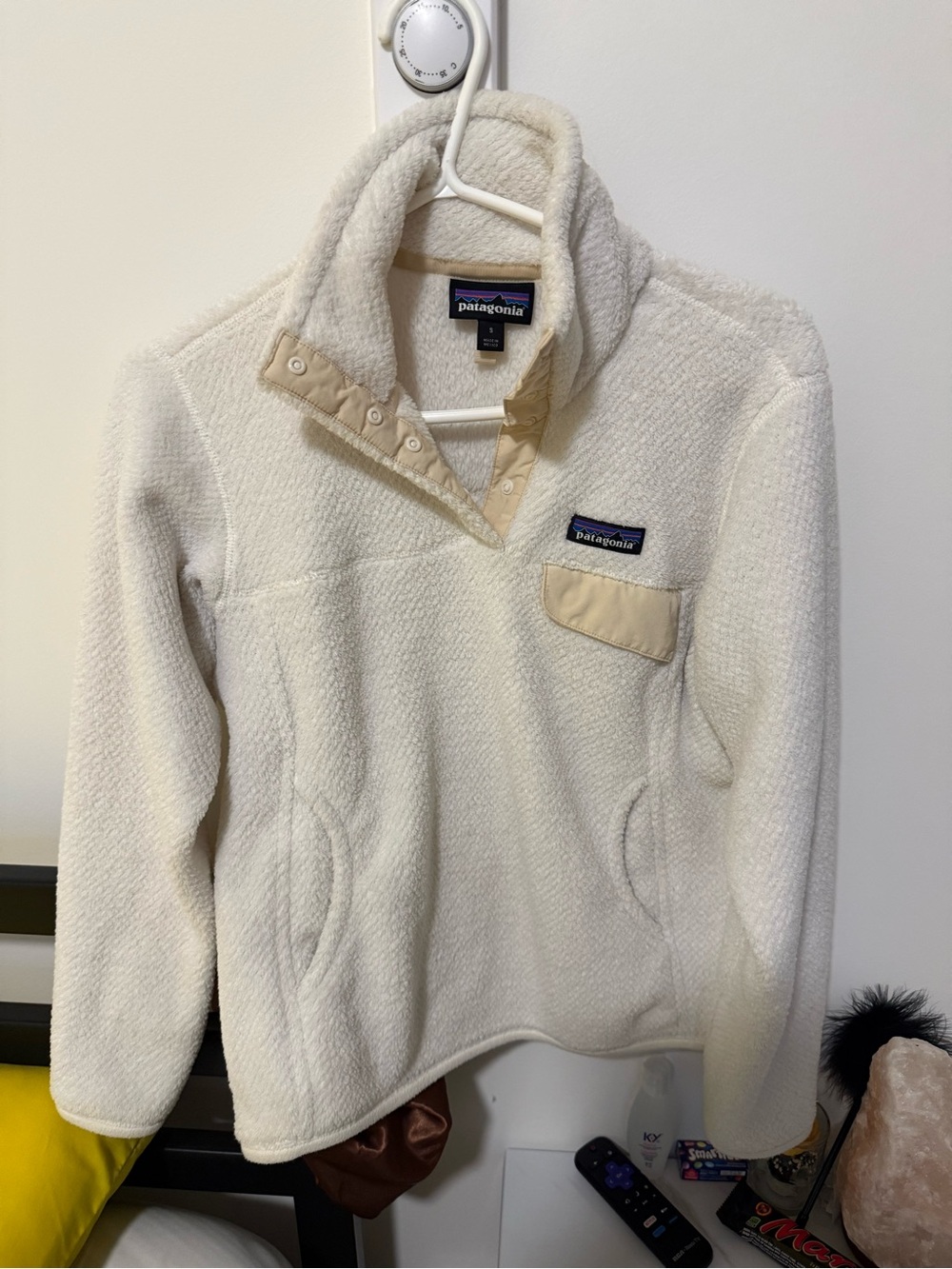 Patagonia Cream Fleece Snap-Placket Pullover with Beige Trim